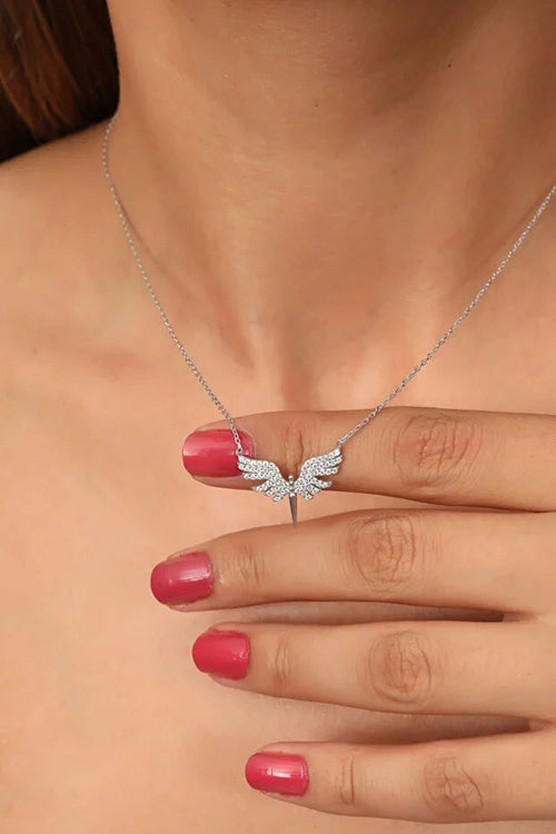 925 Sterling Silver Archangel Michael Necklace with White Stone