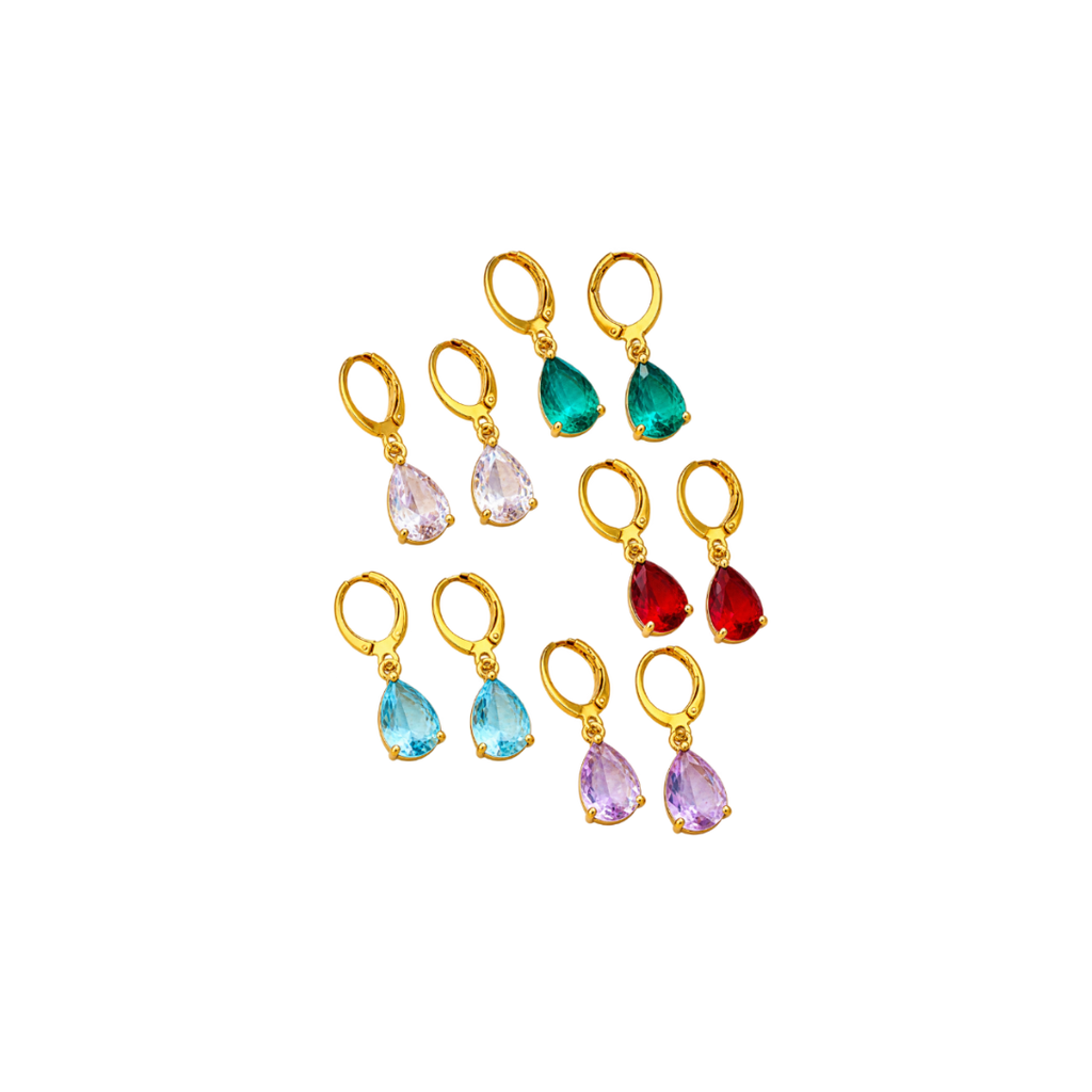 18K Gold-Plated Teardrop Crystal Hoop Earrings