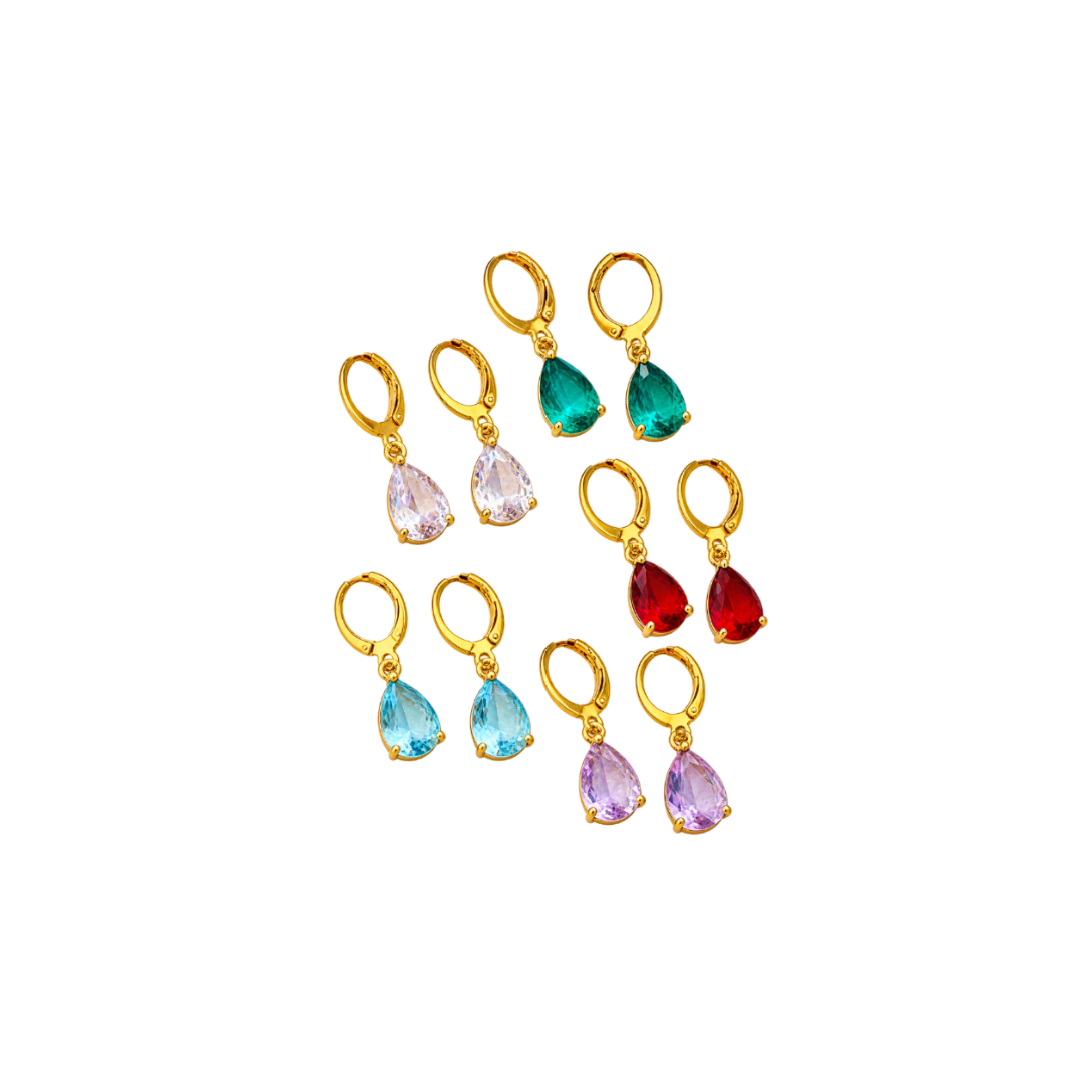18K Gold-Plated Teardrop Crystal Hoop Earrings