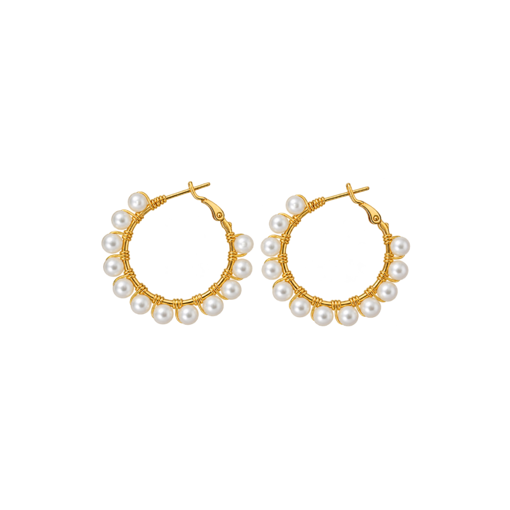 18K Gold Hand Wired Pearl Hoops