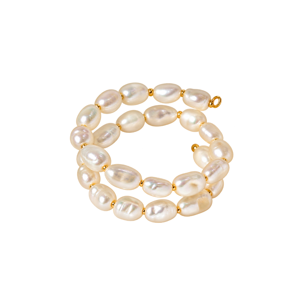 18 Karat Freshwater Pearls Spiral Adjustable Ring