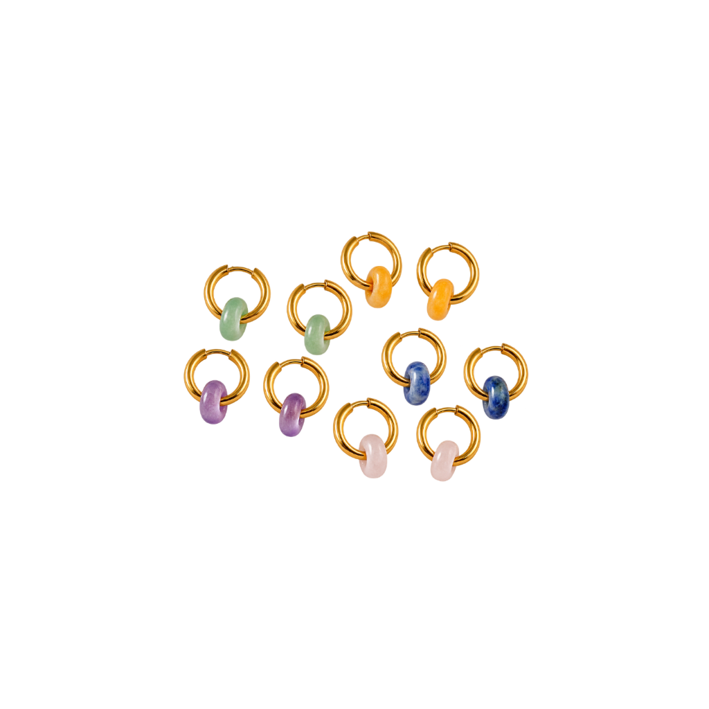 24K Gold-Plated Natural Crystal Hoop Earrings