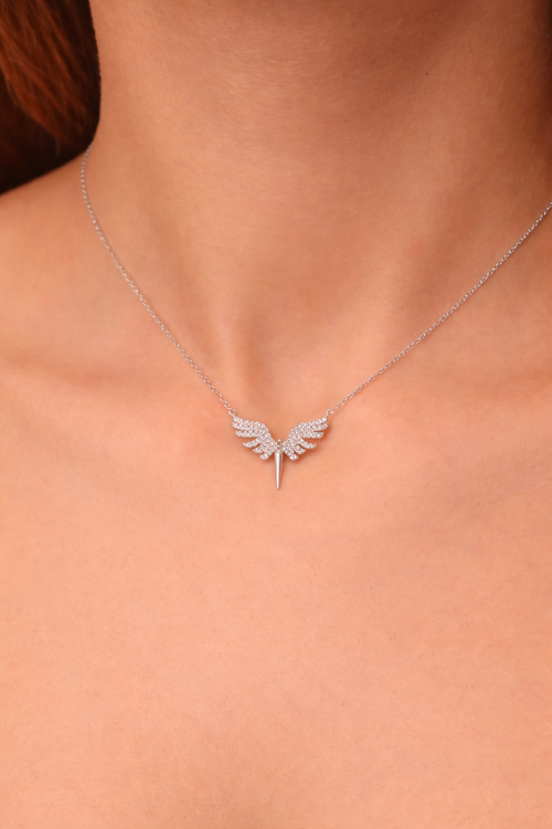 925 Sterling Silver Archangel Michael Necklace with White Stone