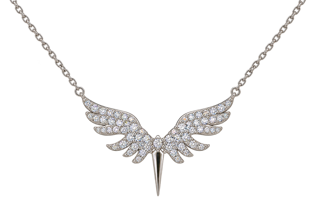 925 Sterling Silver Archangel Michael Necklace with White Stone