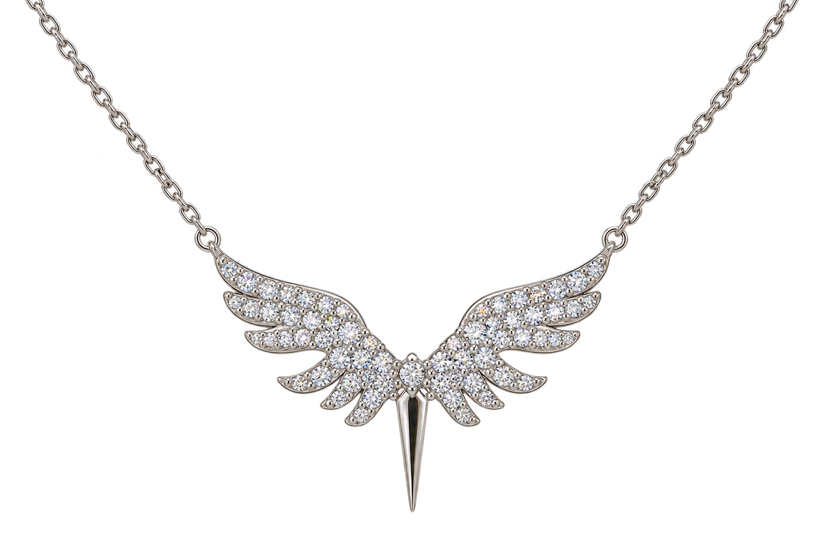 925 Sterling Silver Archangel Michael Necklace with White Stone