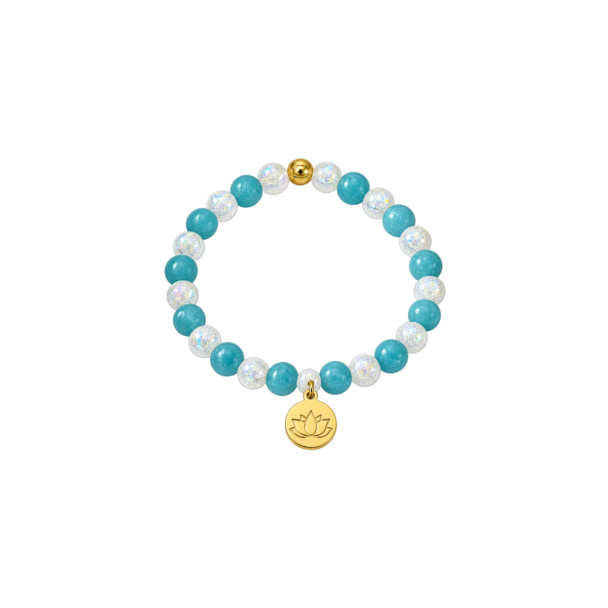 Aquamarine Elastic Bracelet | 24K Lotus Flower Charm