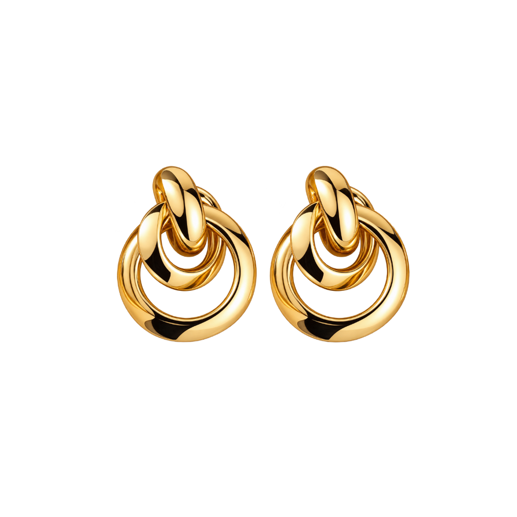 Luxury Gold Interlocking Circle Earrings Women Modern Chic Jewelry
