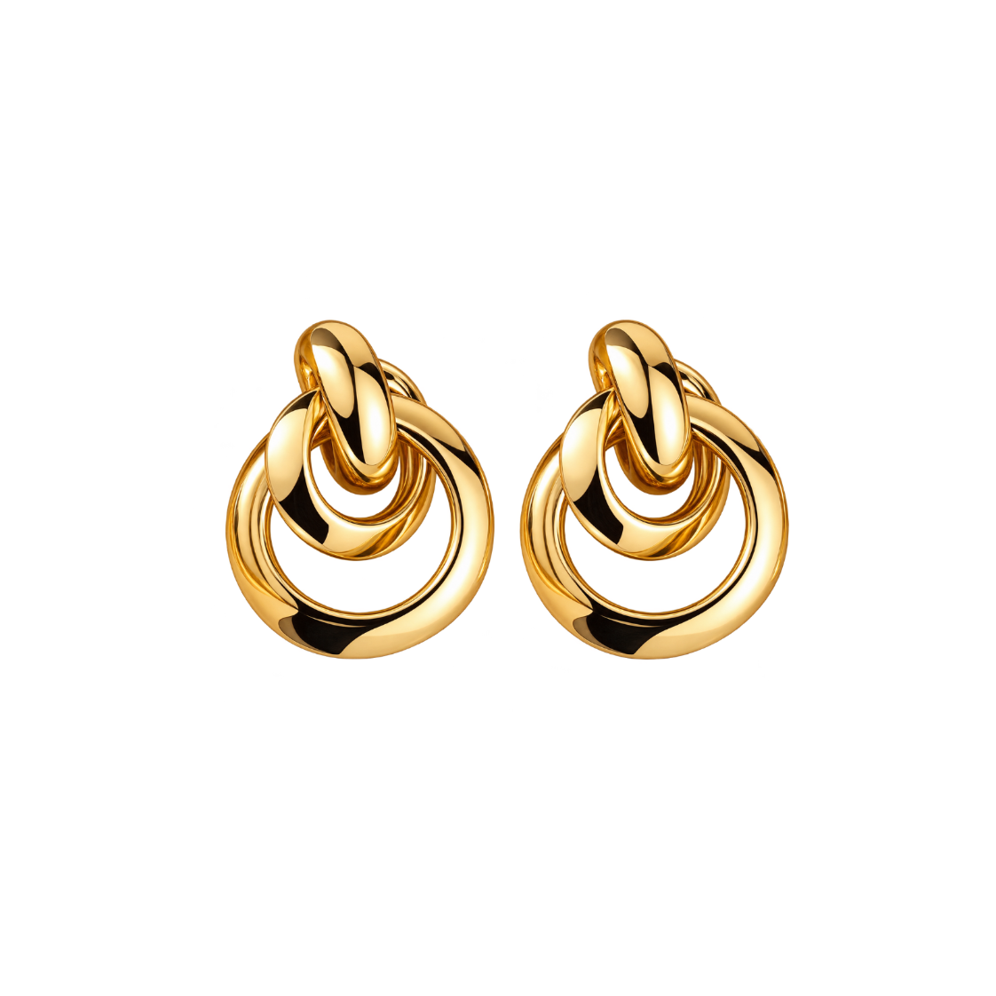 Luxury Gold Interlocking Circle Earrings Women Modern Chic Jewelry