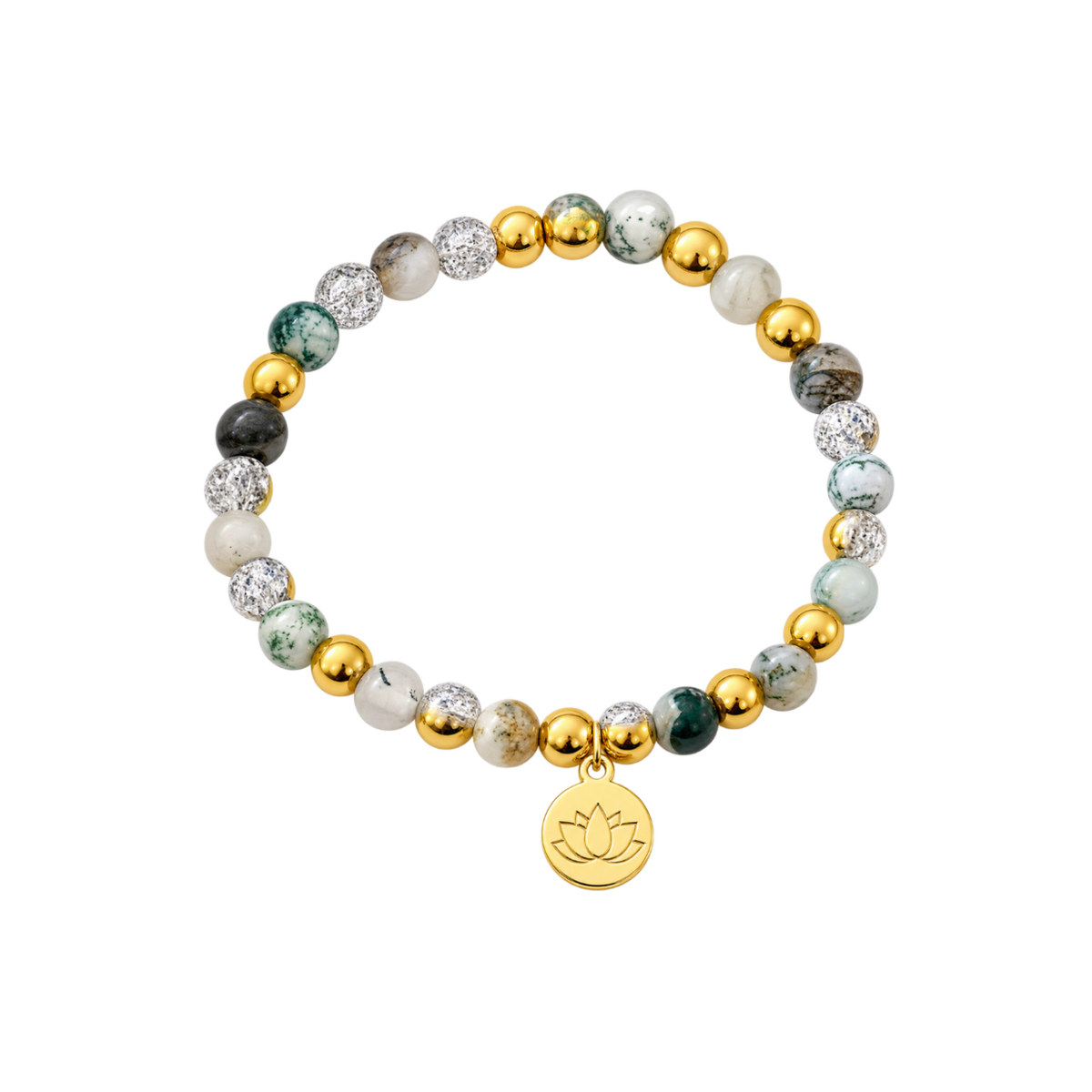 Natural Moss Agate Lotus Bracelet