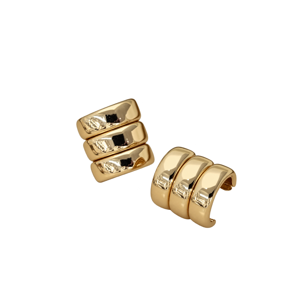Premium Three Row Steel Rounded Earrings Women Elegant Daily Jewelry