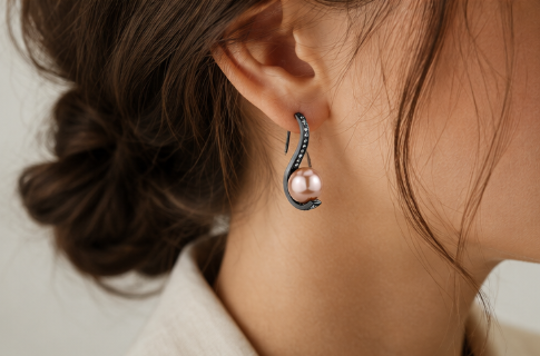 IP Gun Pearl Drop Earring Light Black(Stainless Steel)