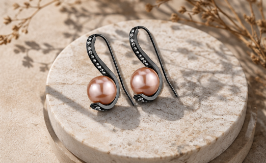 IP Gun Pearl Drop Earring Light Black(Stainless Steel)