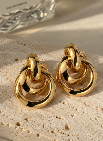 Luxury Gold Interlocking Circle Earrings Women Modern Chic Jewelry