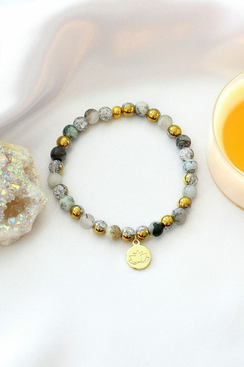 Natural Moss Agate Lotus Bracelet