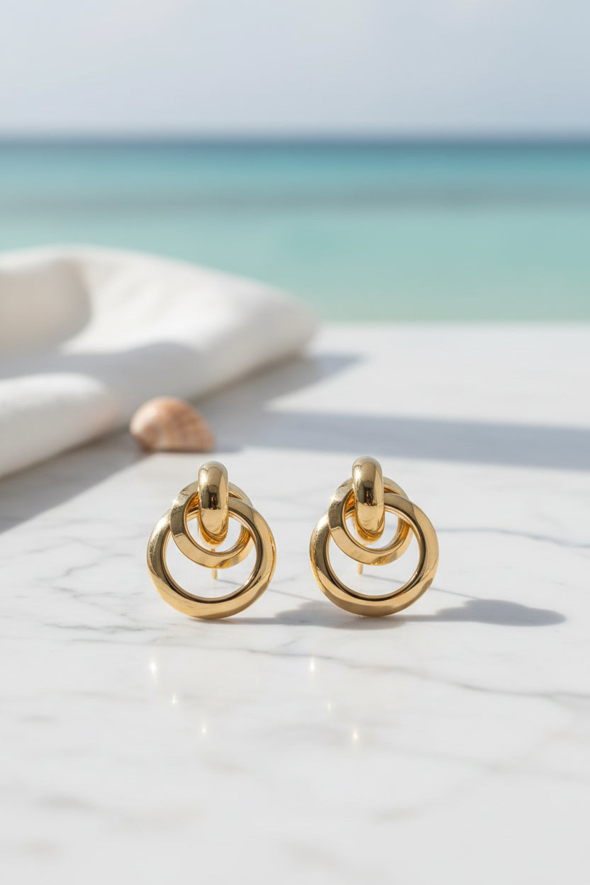 Luxury Gold Interlocking Circle Earrings Women Modern Chic Jewelry