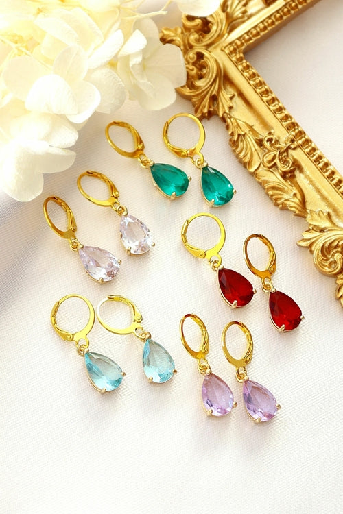 18K Gold-Plated Teardrop Crystal Hoop Earrings