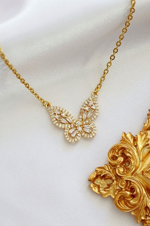 24K Gold-Plated Crystal Butterfly Necklace