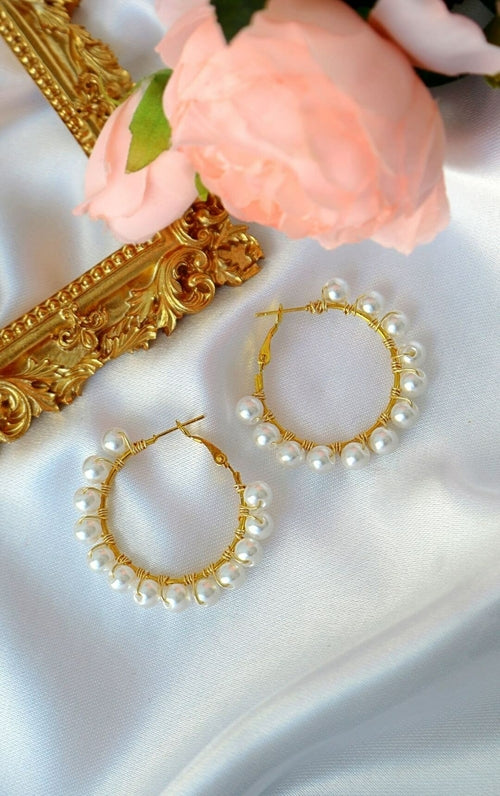 18K Gold Hand Wired Pearl Hoops