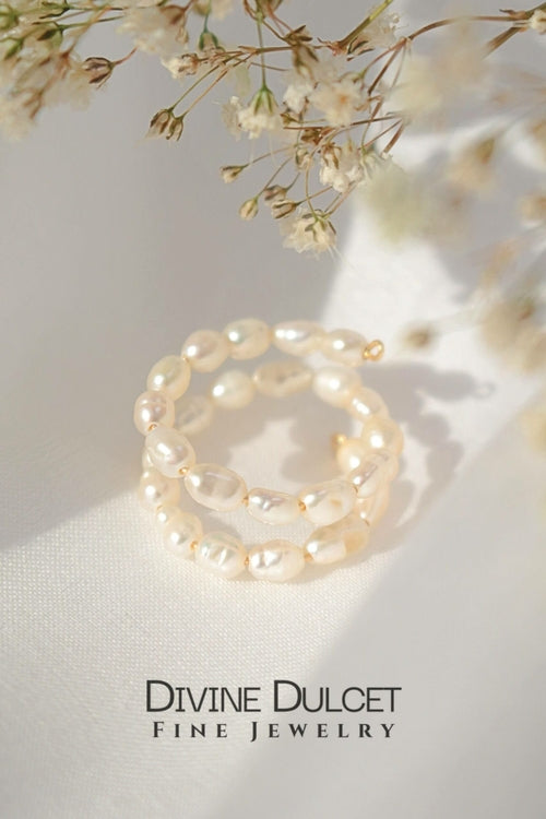 18 Karat Freshwater Pearls Spiral Adjustable Ring