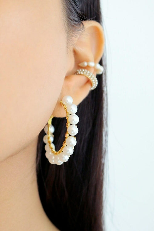 18K Gold Hand Wired Pearl Hoops