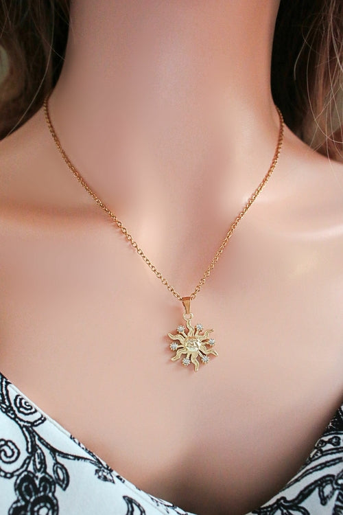 24K Gold-Plated Crystal Sun Necklace
