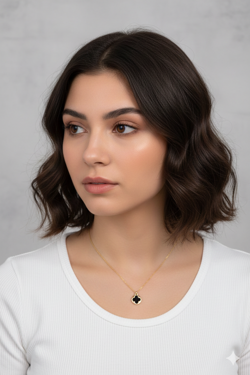 Gold and Black Clover Gold Necklace for Women (Stainless Steel)