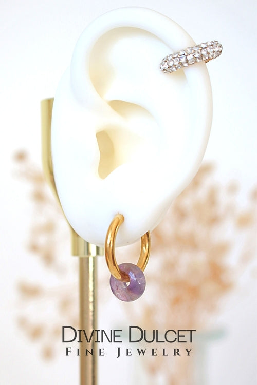 24K Gold-Plated Natural Crystal Hoop Earrings