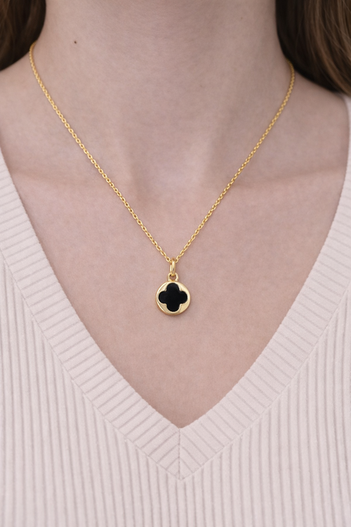 Gold and Black Clover Gold Necklace for Women (Stainless Steel)