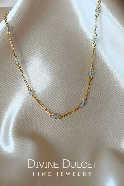 18K Gold-Plated Sky Blue Crystal Choker Necklace