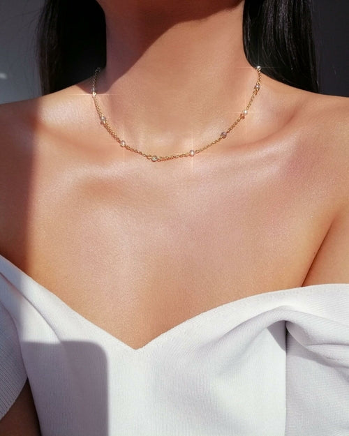 18K Gold-Plated Sky Blue Crystal Choker Necklace