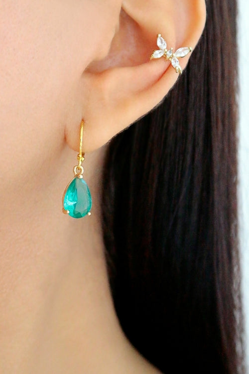 18K Gold-Plated Teardrop Crystal Hoop Earrings