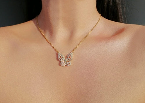 24K Gold-Plated Crystal Butterfly Necklace