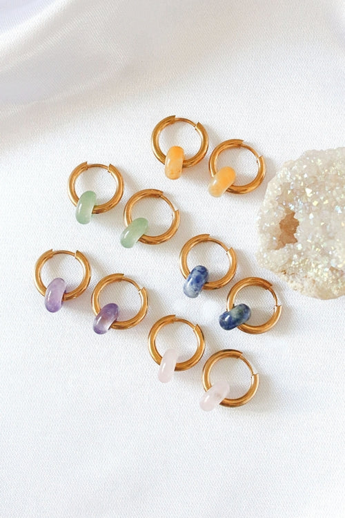 24K Gold-Plated Natural Crystal Hoop Earrings