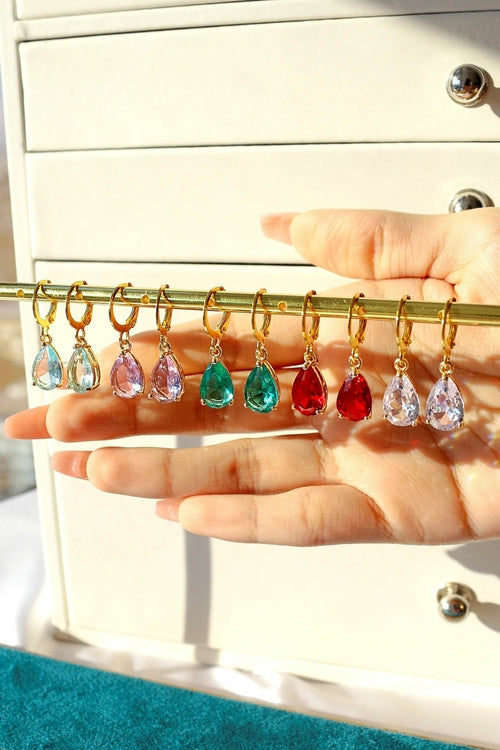 18K Gold-Plated Teardrop Crystal Hoop Earrings